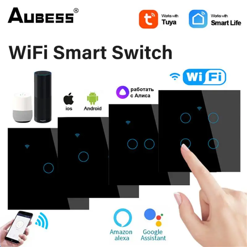 

Умный сенсорный выключатель с Wi-Fi, 1/2/3/4 клавиши, европейский стандарт, настенная кнопка для умного дома для Smart Life, Alice, Alexa, Google Home