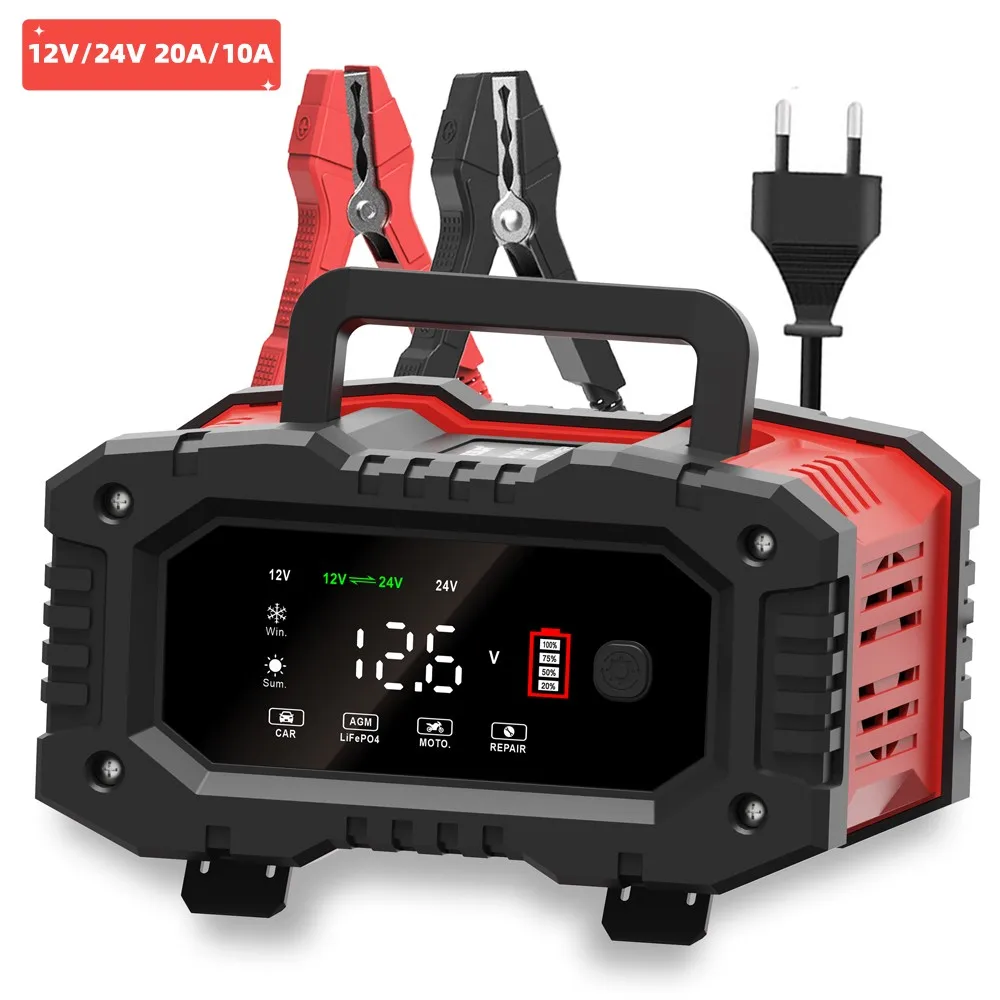 

12V/24V 20A/10A/5A Fully Automatic Smart Charger 7-Segment Car Battery Charger Pulse Repair for AGM GEL WET Lead Acid Charging