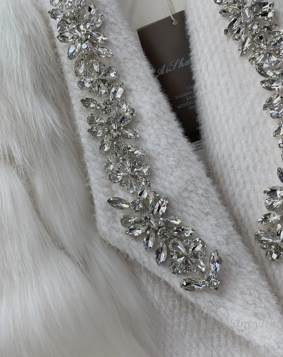 2022 Winter Heavy Rhinestone Fur Coat Women Elegant Socialite Wool Patch Imitation Fox Fur Coats Lady Fashion Plush Warm Jacket