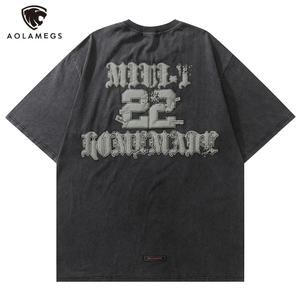 

Aolamegs мужские большие футболки, градиентная цветная футболка с буквенным принтом, летние футболки в стиле хип-хоп, Повседневная модная уличн...