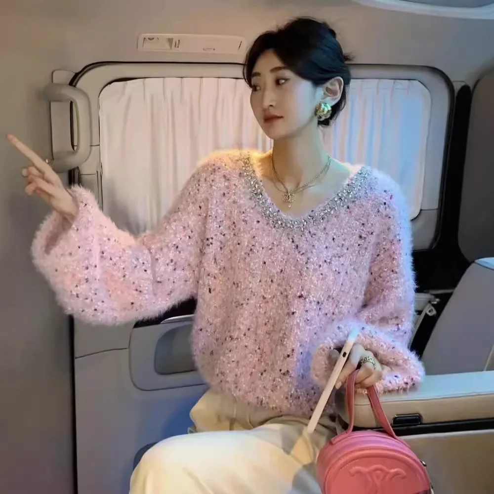 Женский вязаный пуловер в горошек повседневный мягкий Свободный с длинными