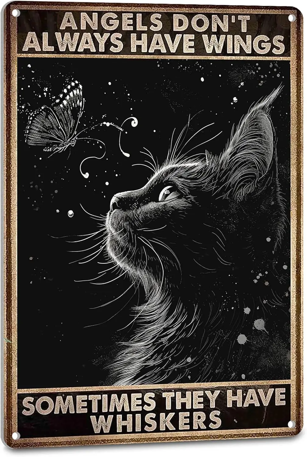 Декор Черный кот Cat Sgns Vntage Room Wall Black Art Decor Tn Плакат - Ангелы Не всегда есть Wngs Sometmes They