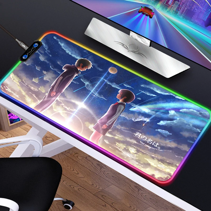 

RGB Glow Top Quality Anime your name Unique Desktop Pad Game Mousepad Desk Pad 900x400mm LED Large Mouse Pad Keyboards Mat
