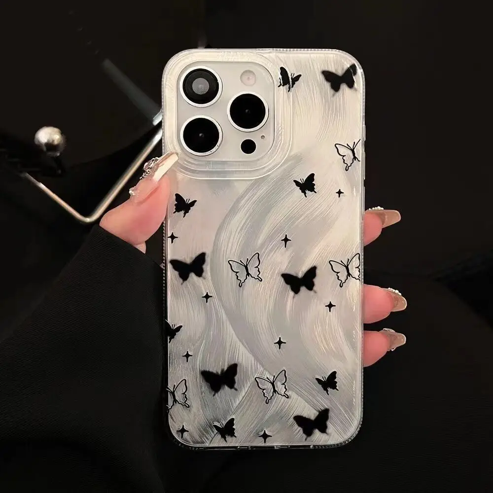 Ретро чехол для телефона с бабочкой iphone 15 pro max 14 plus 13 11 12 защитный камеры xr xs x 7 p 8p se2