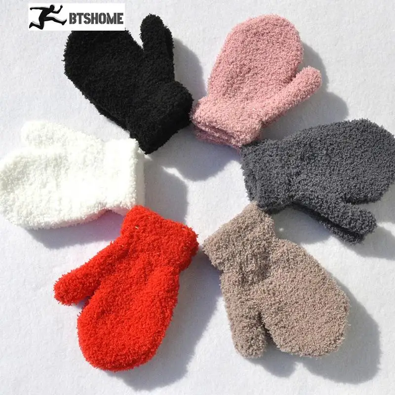 

Winter Warm Plush Thick Warm Baby Gloves Plus Velvet Mittens Children Coral Fleece Full Finger Gloves For 1-4 Year Kids Gloves