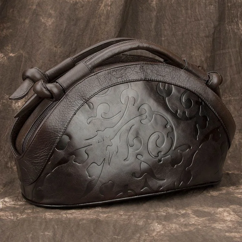 Genuine Leather Handbag For Women Luxury Designer Handbag Top Layer Cowhide Retro Shoulder Bag Large Capacity Cheongsam Bag