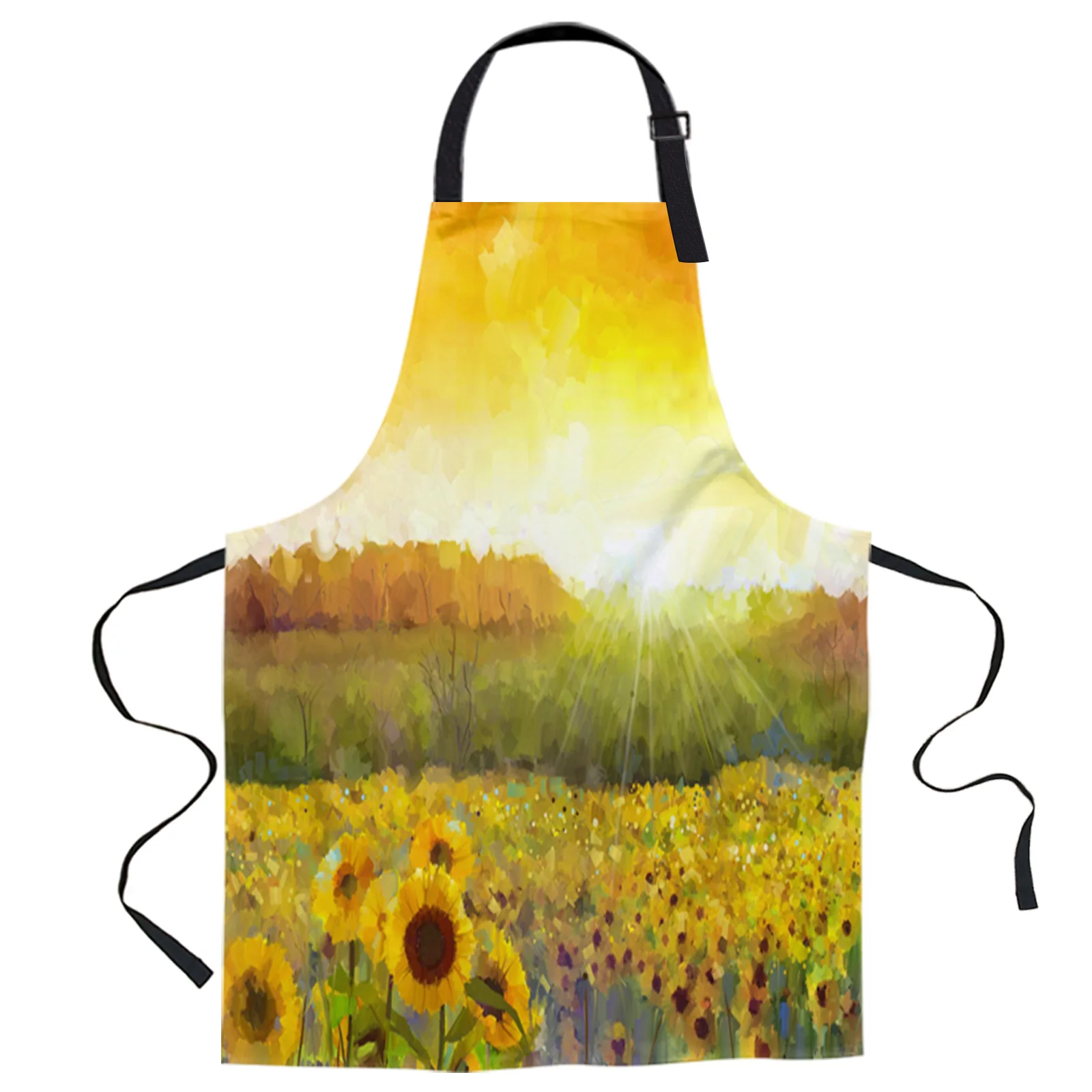 

Sunflower Oil Painting Design Adjustable Canvas Kitchen Coffee Apron Ladies Couple Cooking Dining