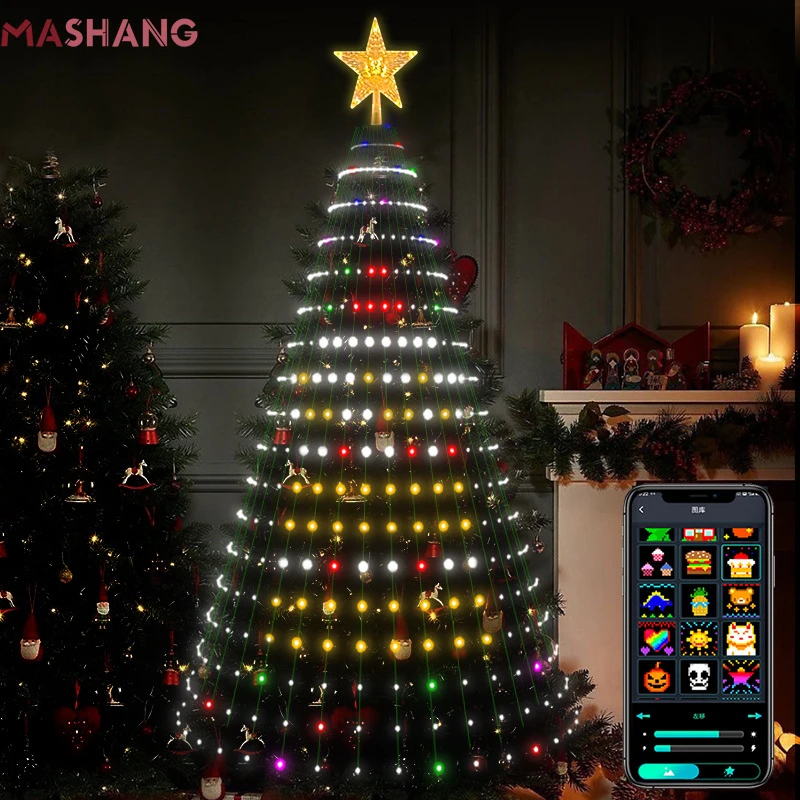 DIY Smart Christmas Tree Topper Led Lights Colorful Star String Fairy Lights Bluetooth App Control Garland for Xmas Party Decor