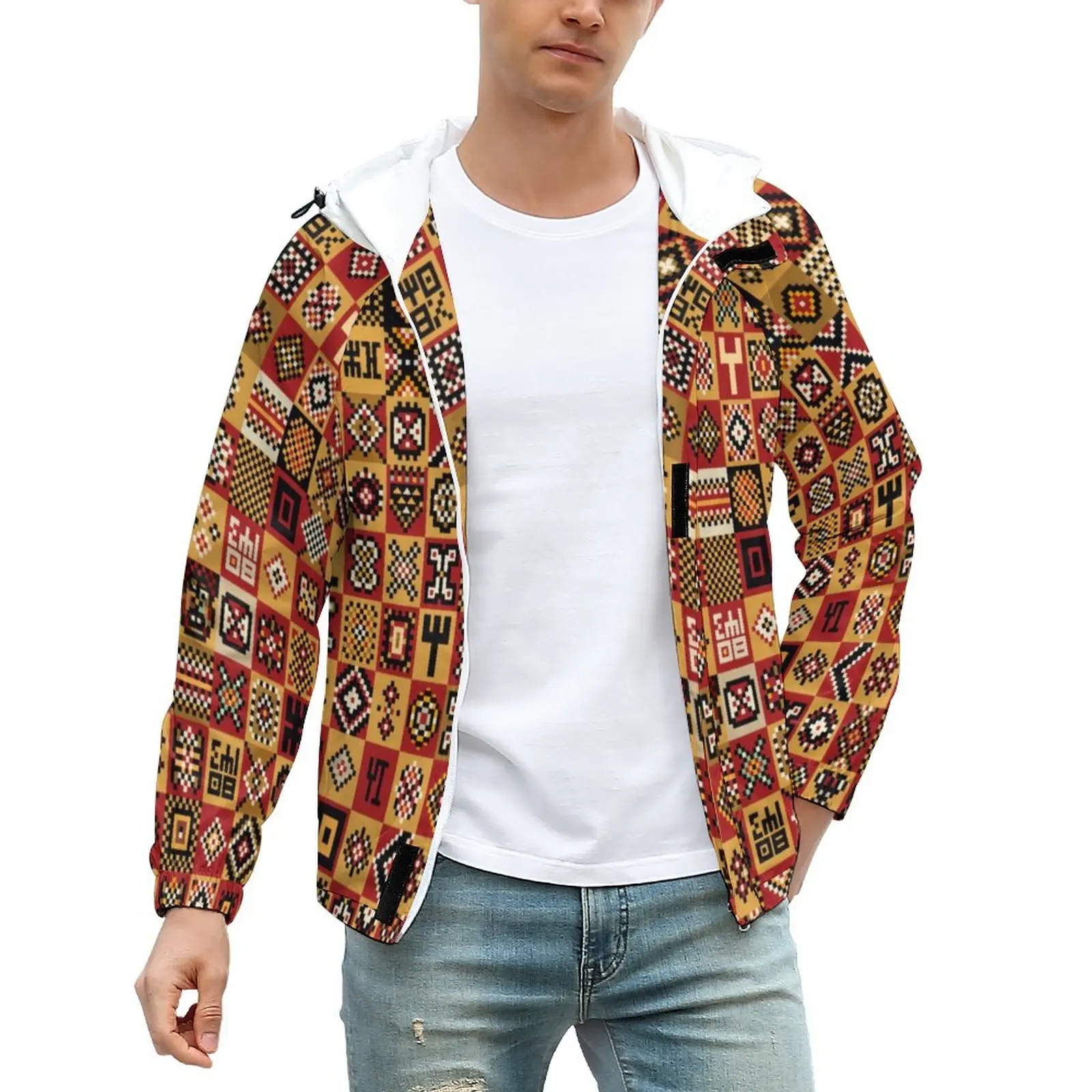 

Повседневные мужские куртки с Африканским абстрактным принтом, пальто с шахматным принтом, осенняя Эстетическая куртка, дизайнерская своб...