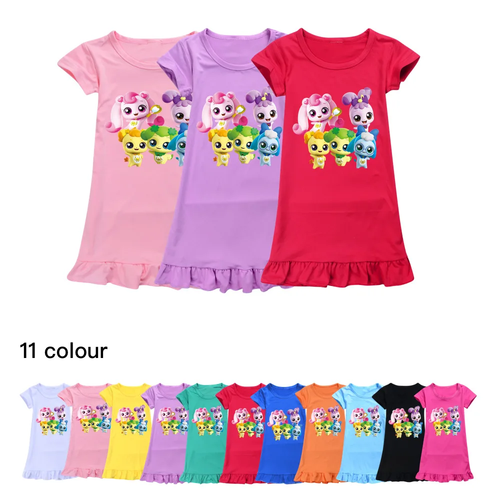 

Girls Nightdress Clothes Cartoon Pajamas Cute Heart's Ping Dress Children's Clothing ShortSleeve Pajamas Dress Kids Family Wear