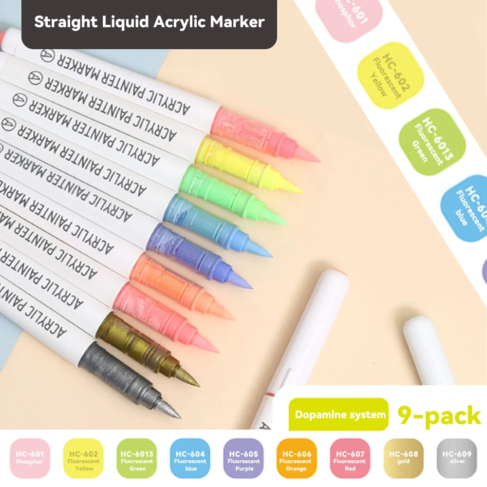 

9 цветов/коробка, набор художественных маркеров, прямая жидкая цветная акриловая ручка, ручка для рисования своими руками, рисунок для карт, керамическая кружка, стеклянная ткань, одежда