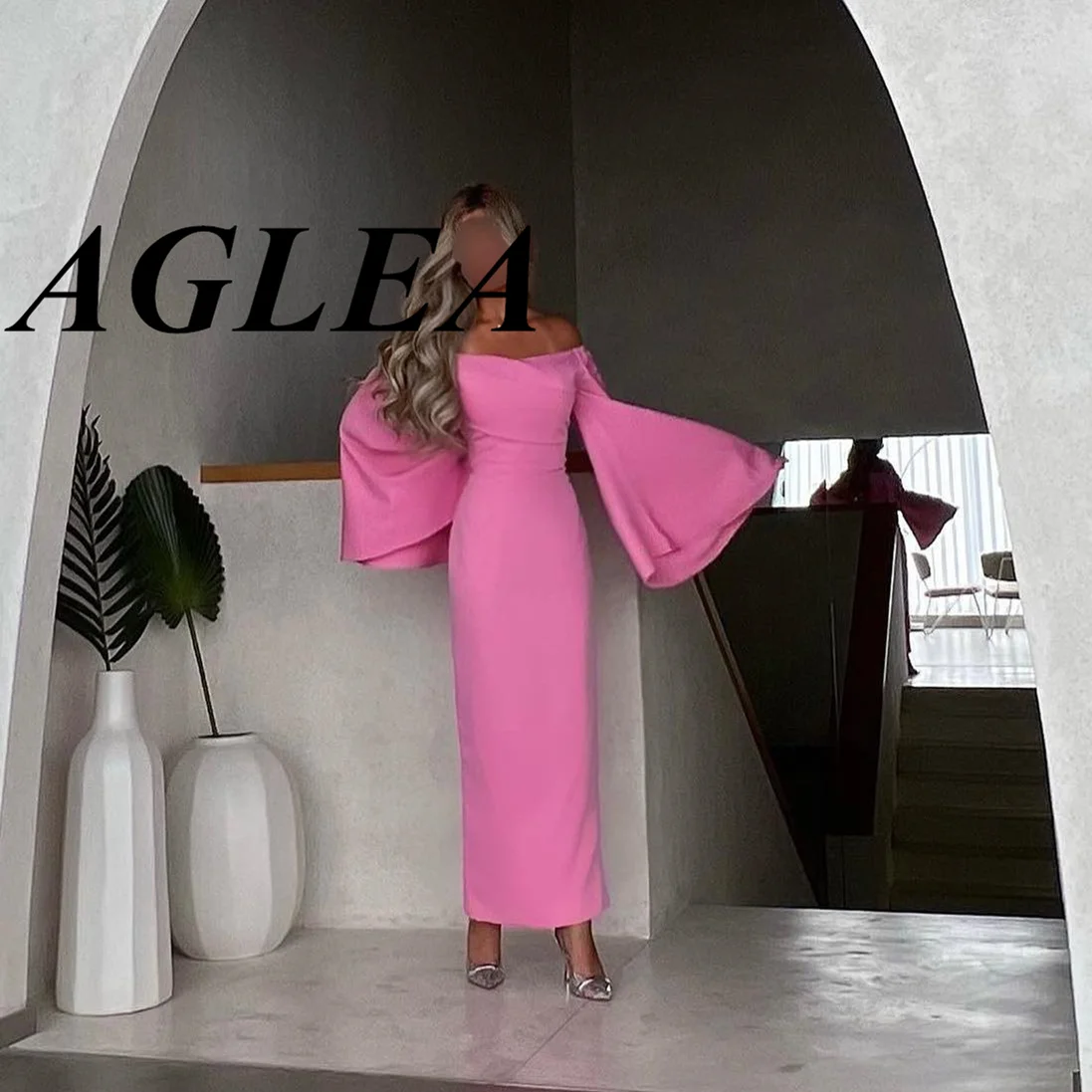 

AGLEA Simple Ladies Long Sleeves Evening Dresses Formal Occasion Elegant Party for Women Prom Ankle-Length Sweetheart Neckline