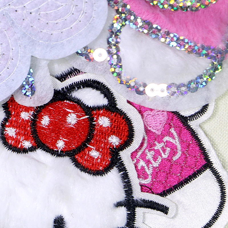 

Cute Heart-shaped Crown KT Cat Bow Tie Plush Icon Embroidery Applique Patches For Clothing DIY Iron on Patch on the Stickers