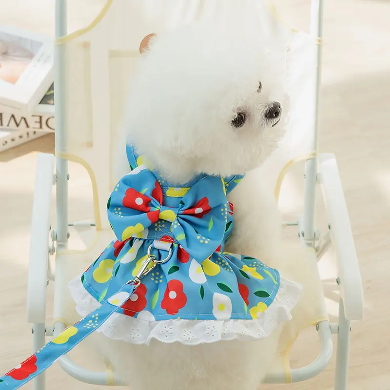 

Spring Summer Pet Clothes Kitten Puppy Princess Dress Chest Strap Set Small and Medium-sized Dog Cute Floral Skirt Yorkshire