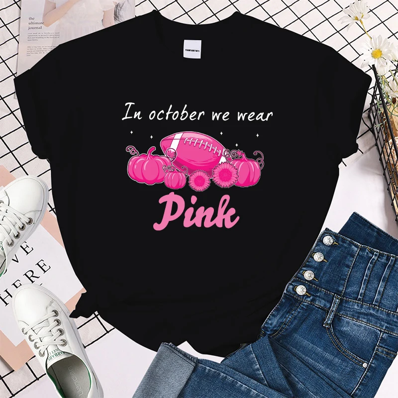 

(Premium T-shirt)New Funny Breast Cancer Awareness In October We Wear Pink T Shirt Short Sleeve O Neck Summer Casual Letter tops
