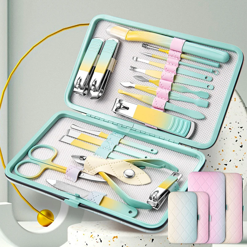 

10/12/18Pcs Nail Clippers Set Manicure Pedicure Kit Stainless Steel Pedicure Clipper Tools With Grooming Travel With Case
