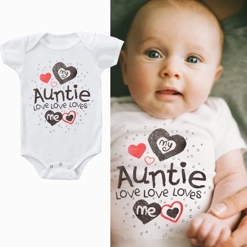 

2023 Summer Newborn Infant Baby Clothes Funny Cute Toddler Jumpsuits Bodysuits My Auntie Loves Me