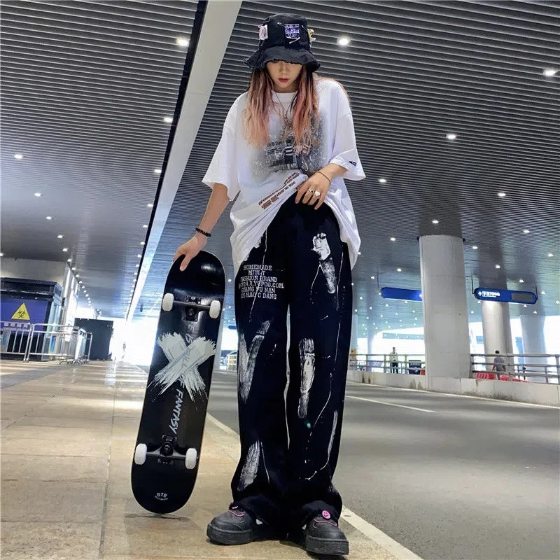 Thin Black Punk Cargo Pants Girls Korean Sweatpants Baggy Gothic Printing Pant Summer Autumn Hip Hop Harajuku Trousers Unisex