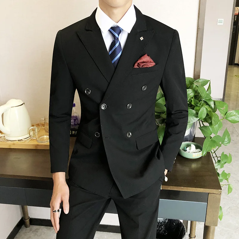 

Men Double Breasted Suits Groom Wedding Suits Formal Wear Dress Sets Male Slim Fit Business Prom Dress Jackets+Pants+Vest 5XL