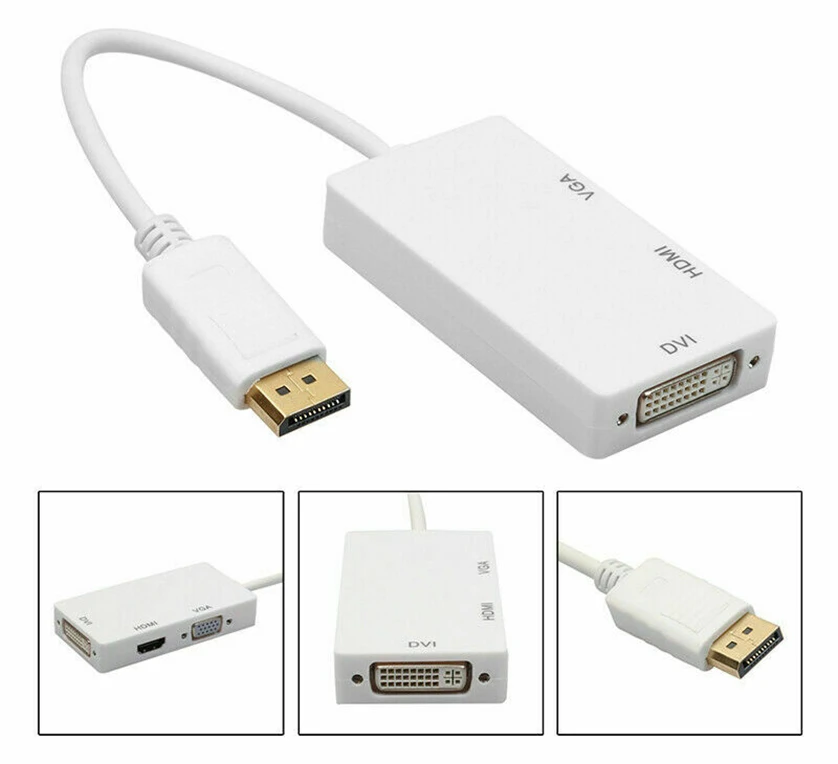 100 шт. многофункциональный адаптер 3 в 1 displayport DP папа-HDMI DVI VGA мама кабель