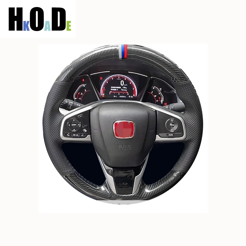 

For Honda Civic Civic 10 2016-2021 CRV CR-V 2017-2021 Clarity 2016 Black carbon fiber Genuine Leather Car Steering Wheel Cover