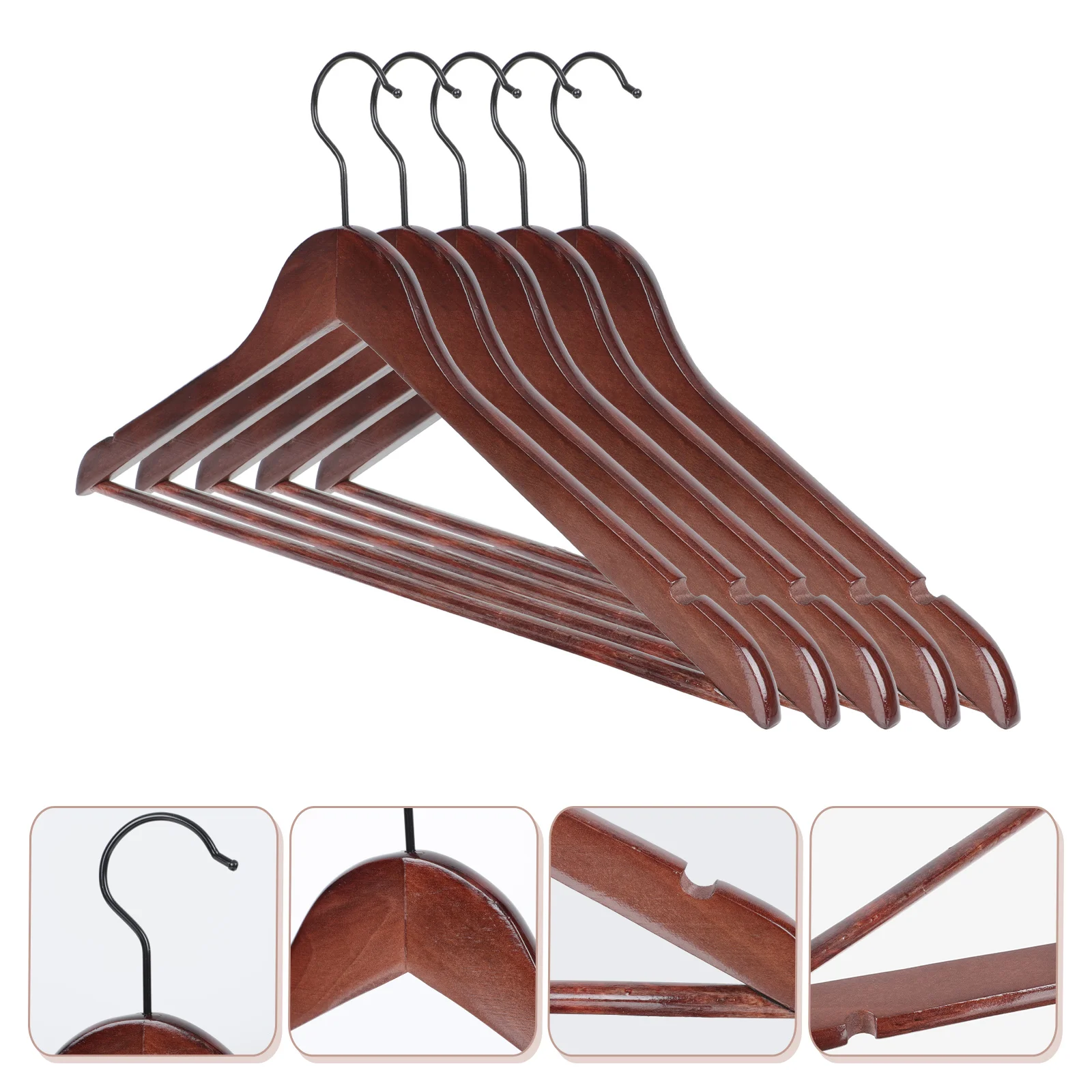 

5Pcs Costume Store Clothing Hanging Stands Solid-wood Clothing Hangers