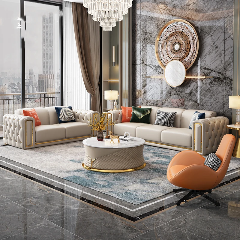 

Индивидуальный итальянский роскошный кожаный диван, сочетание размеров для гостиной, современный простой передний американский диван из воловьей кожи