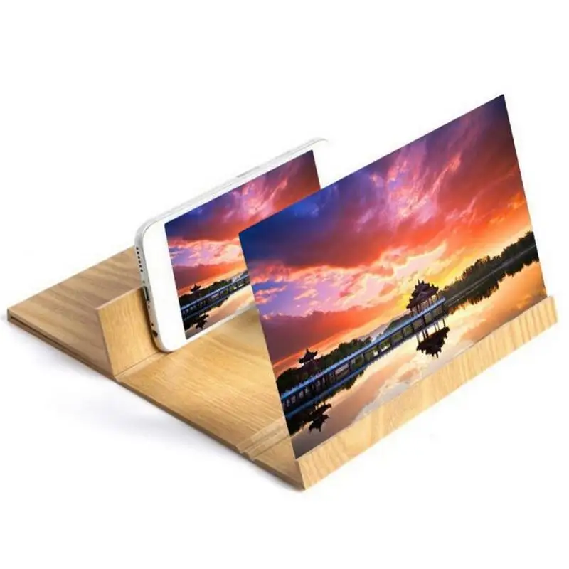 

12 Inch Folding 3d Phone Magnifier Screen with Wood Frame HD Video Magnifying Glass Bracket Stand Tablet Holder Eye Protection