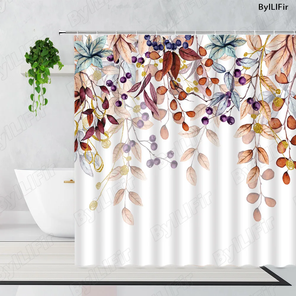 

Осенние подвесные листья, набор ботанических штор для душа, акварельные растения, ткань для осени, благодарения, ванная комната, ванны, деко...