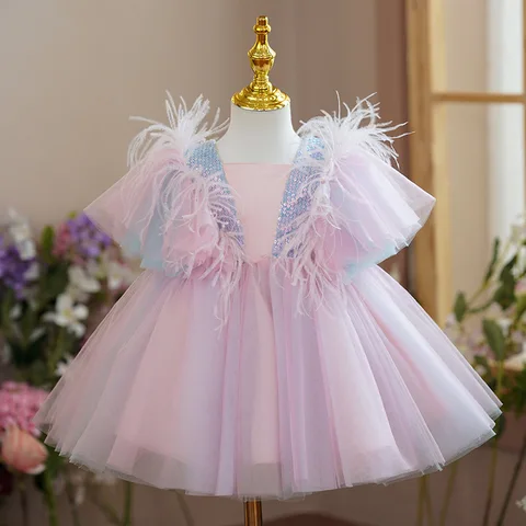 Элегантное Радужное платье принцессы с блестками для маленьких девочек, детское платье на свадьбу, вечеринку, крестины с оборками, детское официальное платье на день рождения