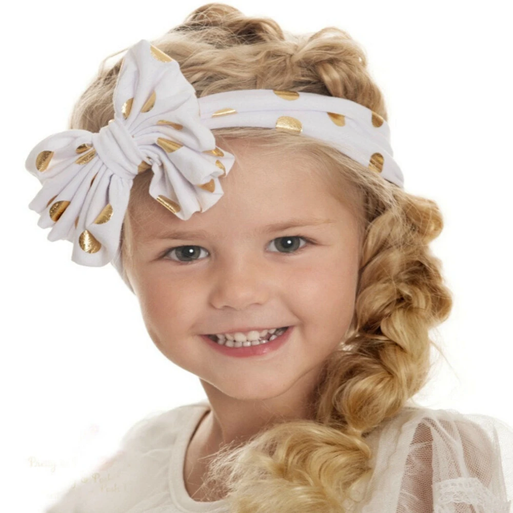 

Fashion 1PCS Stretchy Soft Baby Big Round Gold Dot Knot Headband Handmade Shining Kids Headwraps Girls Children Hair Accessories