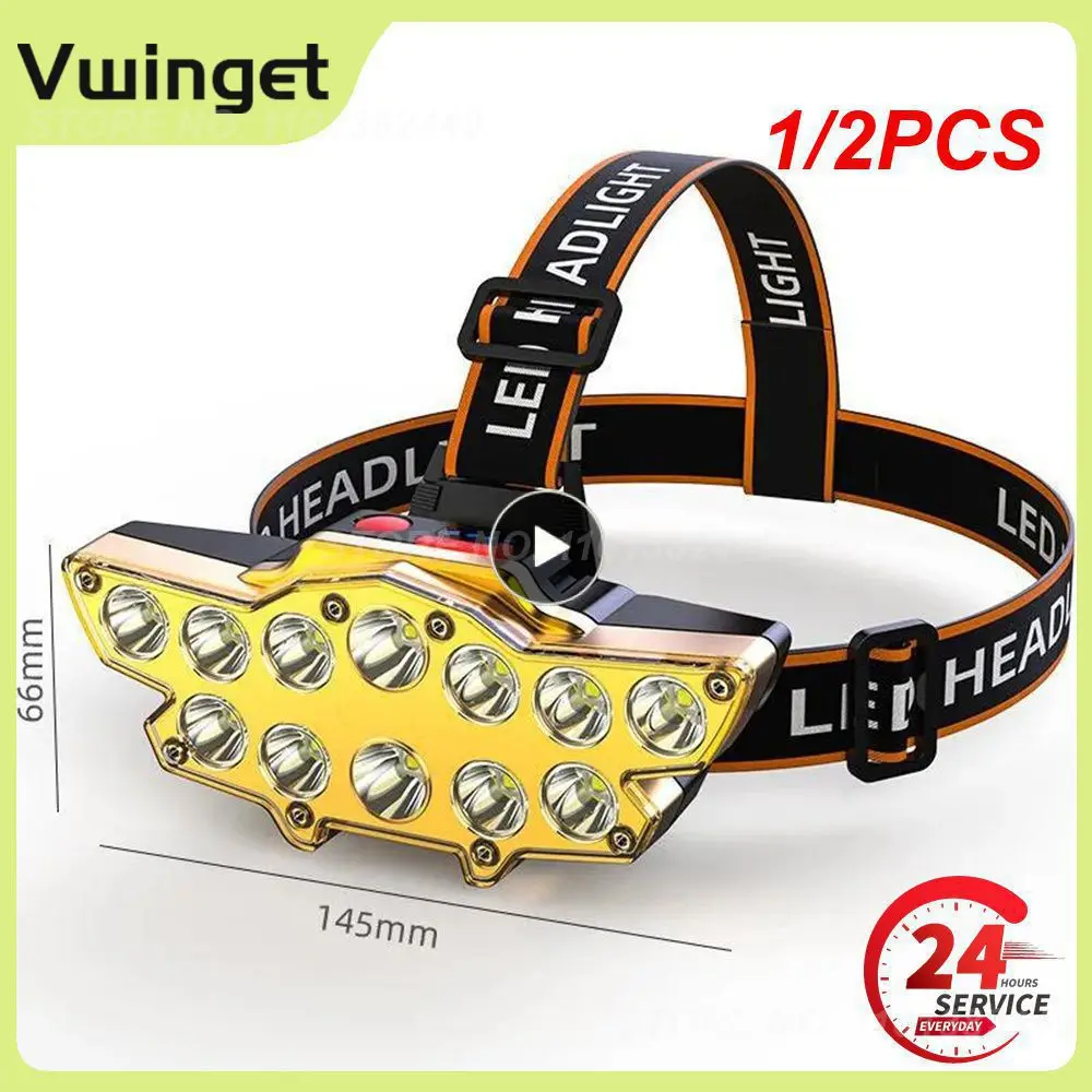 

1/2PCS High Power Headlamp USB Rechargeable Head-mounted Flashlight Outdoor Waterproof Spotlight Torch Strong Light Head Lamp