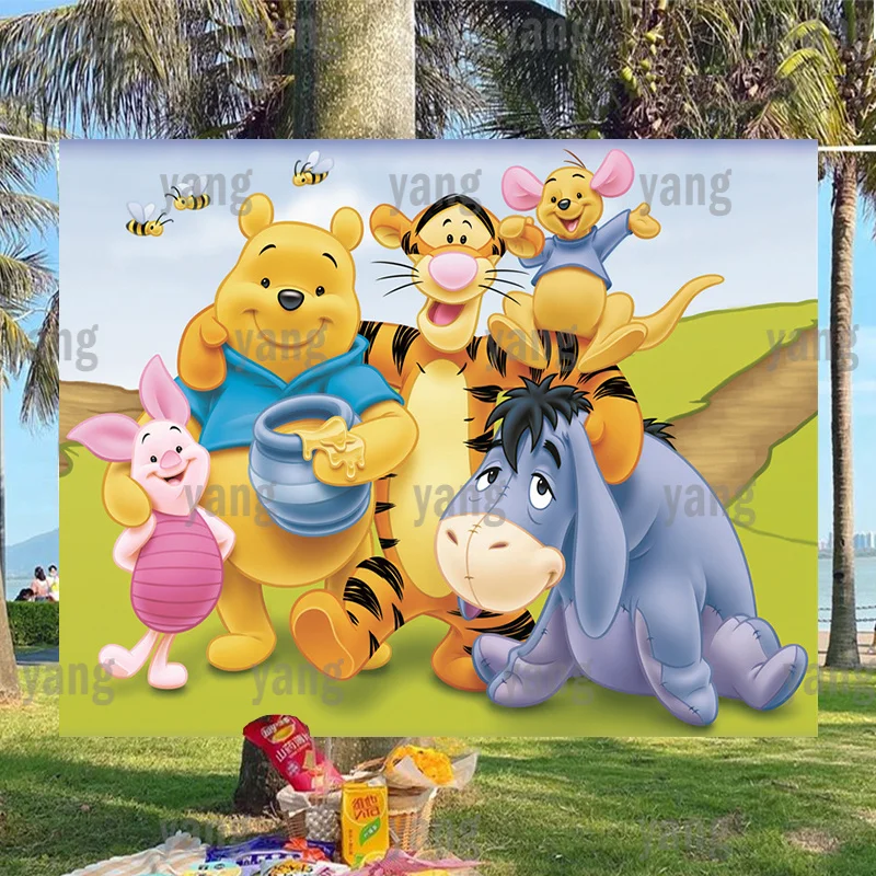 Disney Cartoon Winnie the Pooh Backdrop Party Cute Wall Tigger Piglet Banner Custom Outdoor Baby Shower Background Birthday