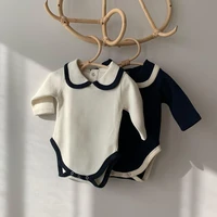 spring and autumn little girl baby cute long sleeved romper xiaoxiang wind lapel romper princess wind openable jumpsuit
