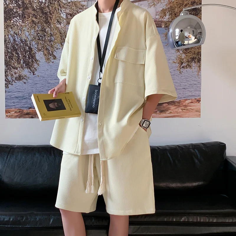 Рубашка и шорты мужские эластичные с коротким рукавом воротником-стойкой |