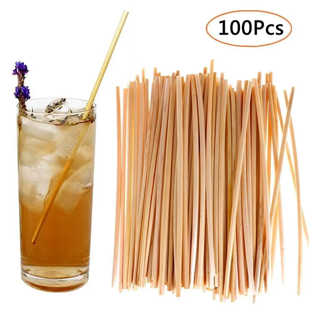 

100pcs/set Portable Drinking Straw Natural Wheat Straw Biodegradable Straws Environmentally Friendly Bar Accessories