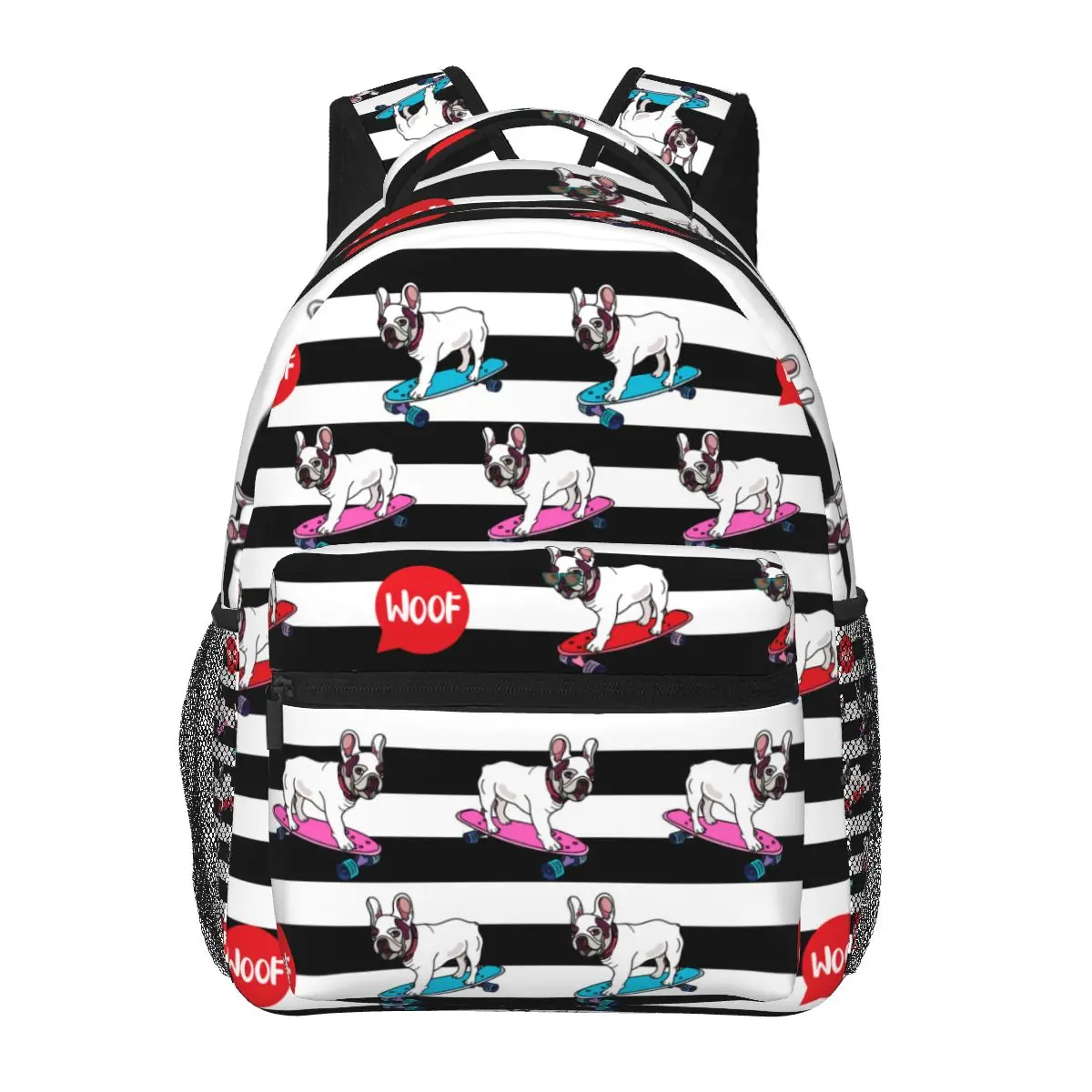 

Backpack Teenager Girls School Book Bag Large Capacity Travel Bag French Bulldog On Skateboard With Black Stripes