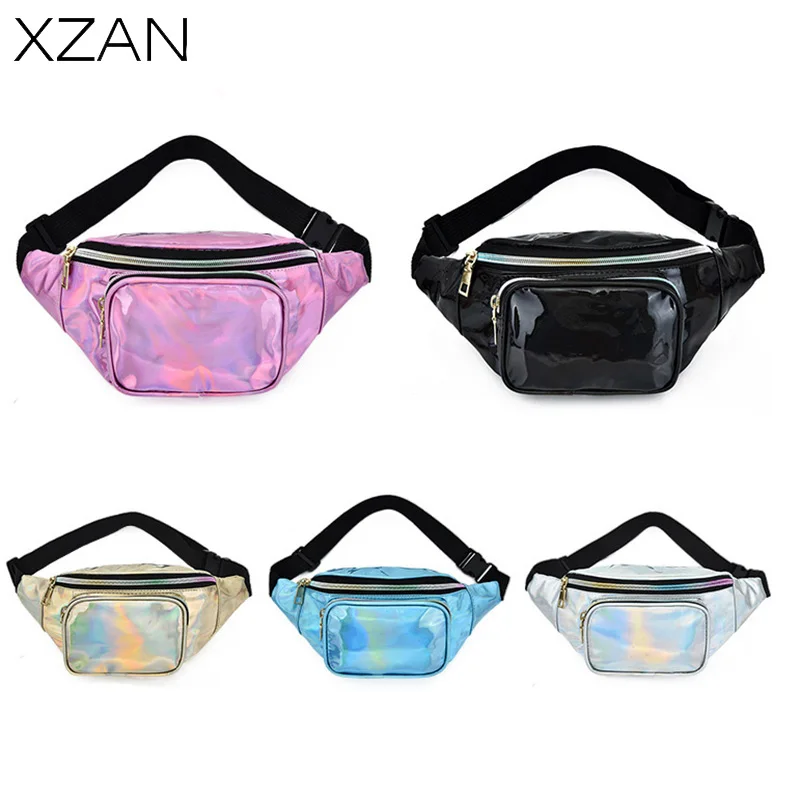 

Casual Pack for Women Shiny Waist Bag Men Hologram Hip Bum Bag Laser Chest Pocket with Adjustable Strap for Party Fashion Pack