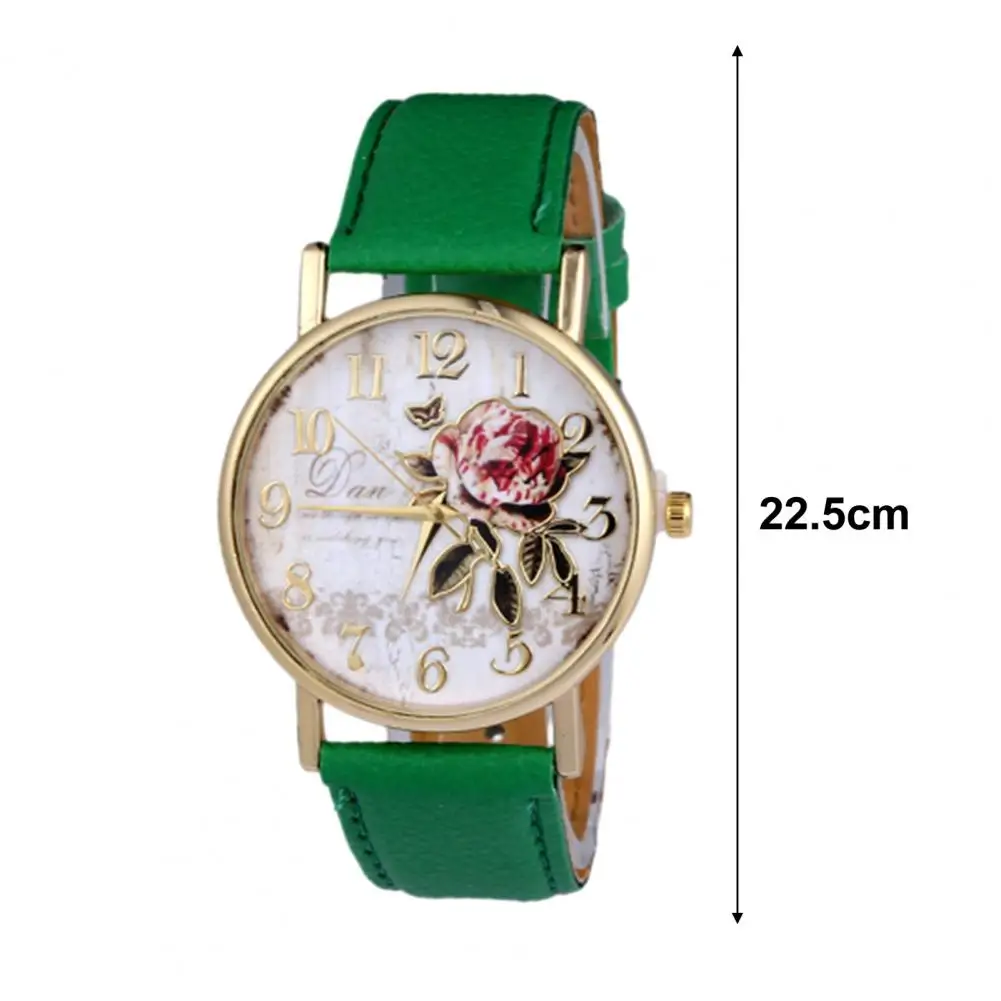 

Quartz Watch Classic Round Dial Women's Watch with Rose Pattern Faux Leather Strap Accurate Quartz Movement Birthday