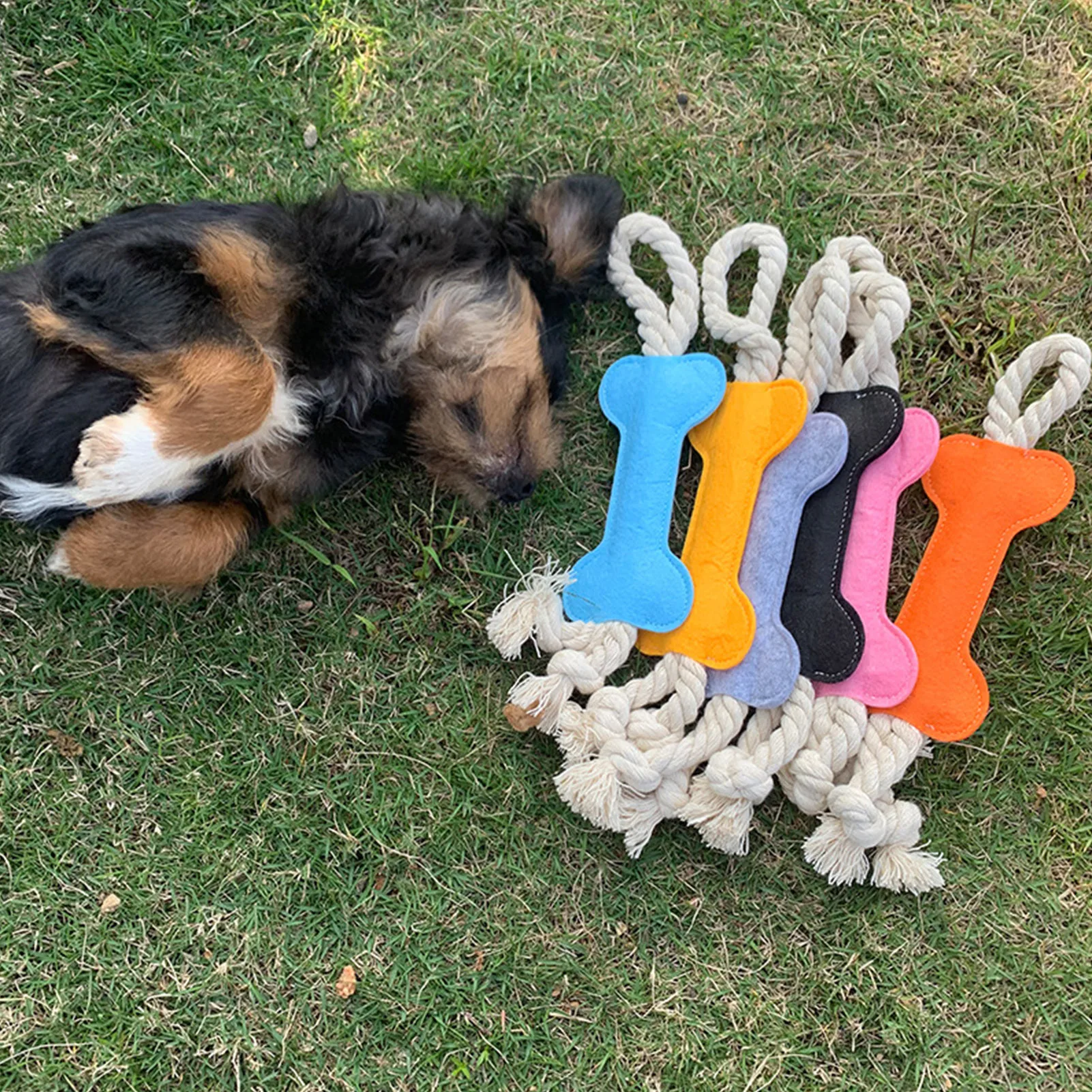 

Pet Dog Chew Toys Bones Shaped Felt Cotton Tough Enrichment Teething Toys for for Dogs Interactive Training Cleaning Teeth