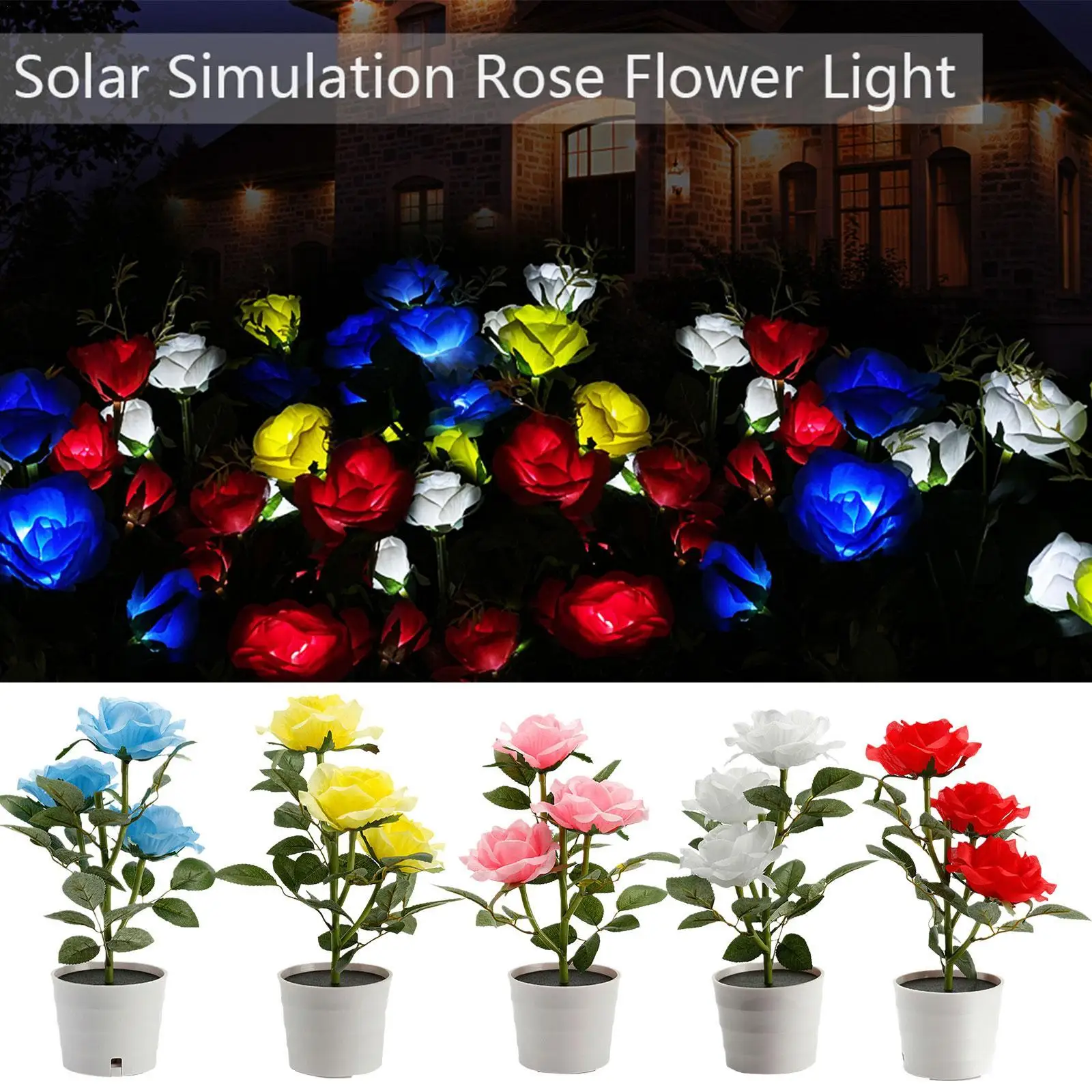 

Solar Rose Flower Lights Outdoor Solar Artificial Flower Lights With Pot, Garden Waterproof Flower Bonsai LED Night Light Lamp