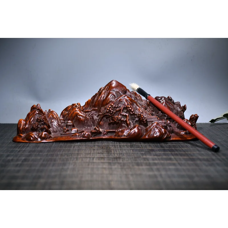 

9.4" China Box-wood Hand Engraving Mountain Forest Ancient Landscape Scenery Pen Holder Craft Gift Decoration Home Decore