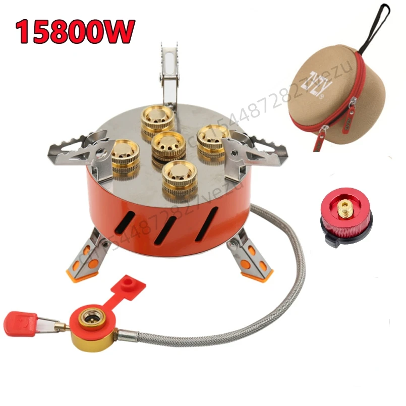 

ZYZY 5 Heads Outdoor Stove Portable Camping Picnic Gas Stove 15800W High-power Five Burner Strong Firepower Camp Cooker