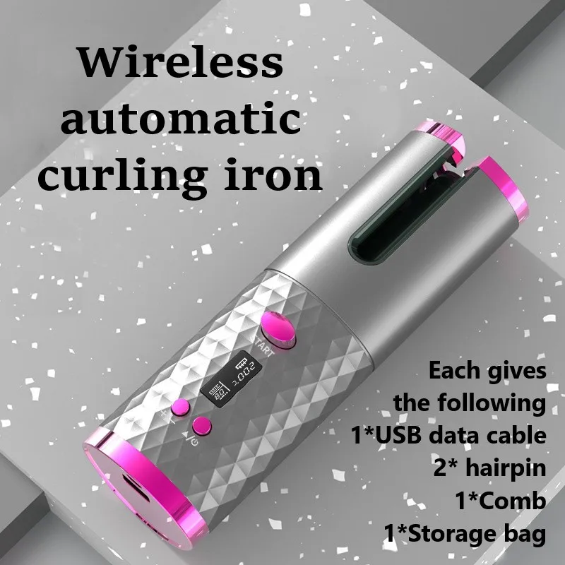 

Электрическая плойка для волос, беспроводной утюжок для завивки волос с USB-зарядкой, автоматический вращающийся Стайлинг, портативное мног...