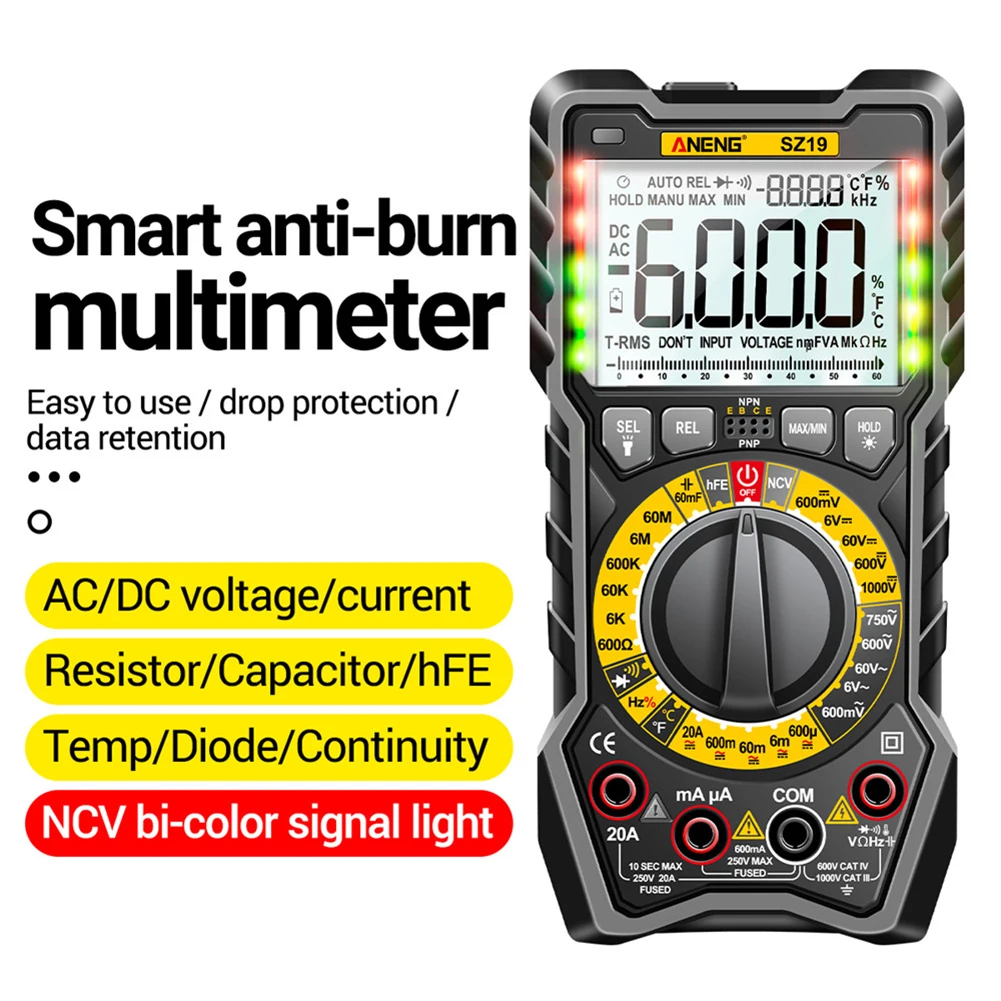ANENG SZ19 Digital Multimeter 6000counts Multimetro Avometer with LCD Display Transistor Capacitor Tester Profissional LCR Meter