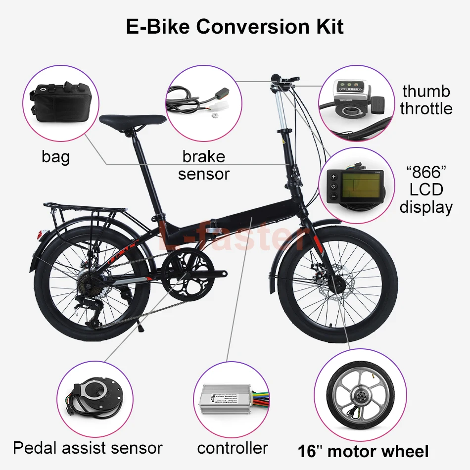 Дешевый DIY 24 36 48 в 16 дюймов MTB 350 Вт комплект для переоборудования