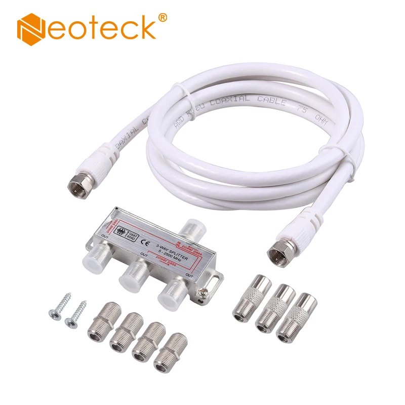 

Neoteck 1Pcs /2Pcs 3-Way Coax Cable Splitter MoCA 5-2500MHz Connector Satellite Receiver 1 In 3 Out For Aerial TV Broadband