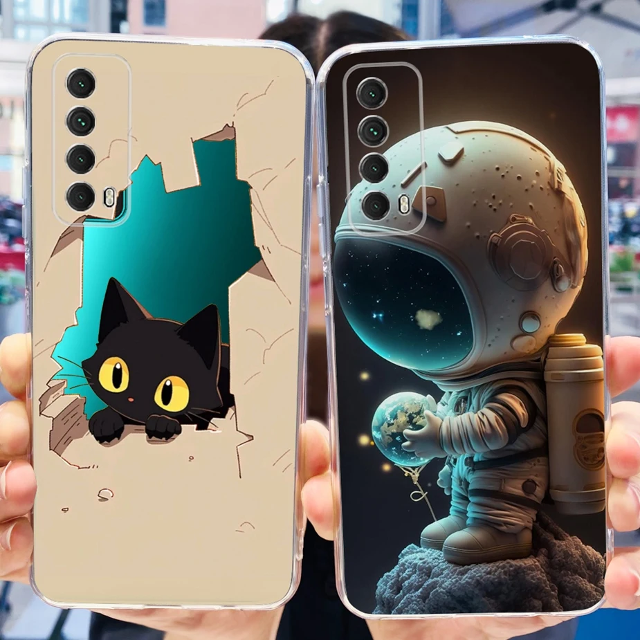 Чехол для Huawei P Smart 2021 задняя крышка с милым рисунком прозрачный силиконовый