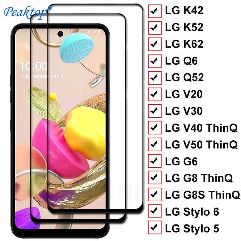 

2 Pieces Full Cover Screen Protective Glass For LG K42 K52 K62 Q6 Q52 Tempered Glass For LG V20 V40 V40 V50 G8S ThinQ Stylo 5 6