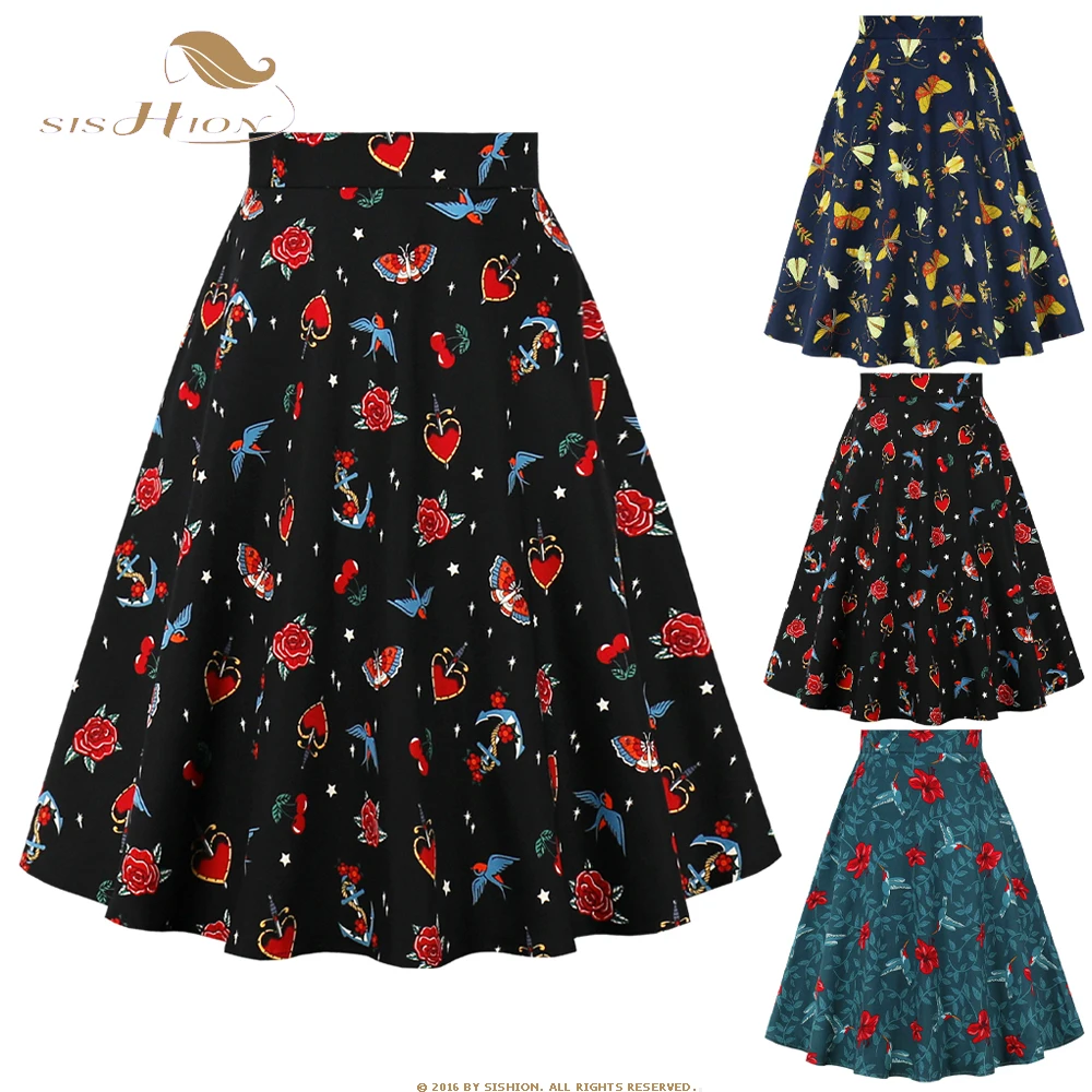 

Женская винтажная хлопковая юбка SISHION Y2K, трапециевидная юбка с принтом черных влюбленных роз в готическом ретро-стиле, летняя женская юбка
